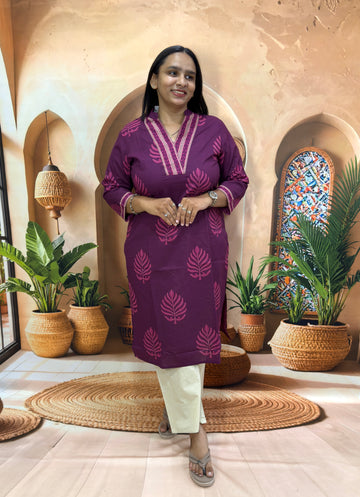 STRAIGHT KURTI (PURE CAMRIC COTTON,WITH WORK)