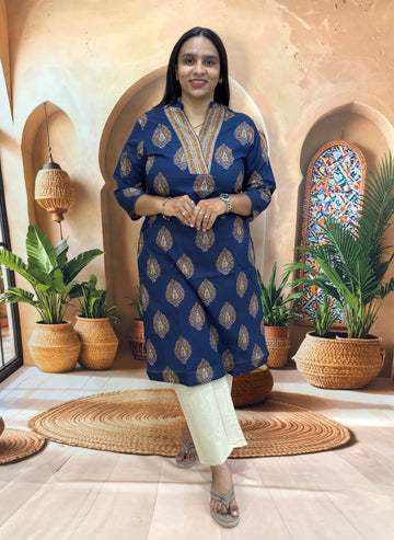 STRAIGHT KURTI (PURE CAMRIC COTTON,WITH WORK)