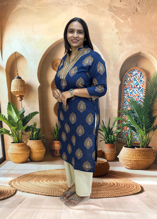 STRAIGHT KURTI (PURE CAMRIC COTTON,WITH WORK)