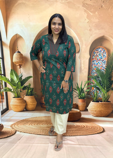 STRAIGHT KURTI (PURE CAMRIC COTTON,WITH WORK)