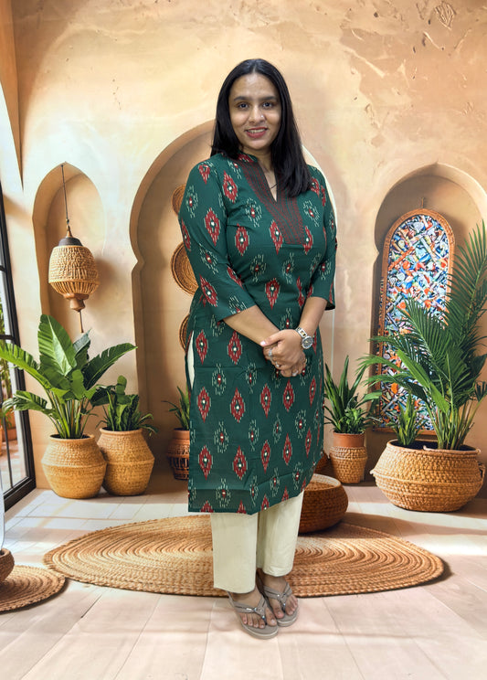 STRAIGHT KURTI (PURE CAMRIC COTTON,WITH WORK)