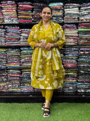 STRAIGHT KURTI PANT DUPATTA (PURE CAMRIC COTTON,WITH WORK)