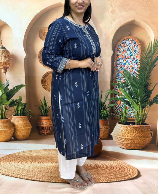 STRAIGHT KURTI (PURE CAMRIC COTTON,WITH WORK)
