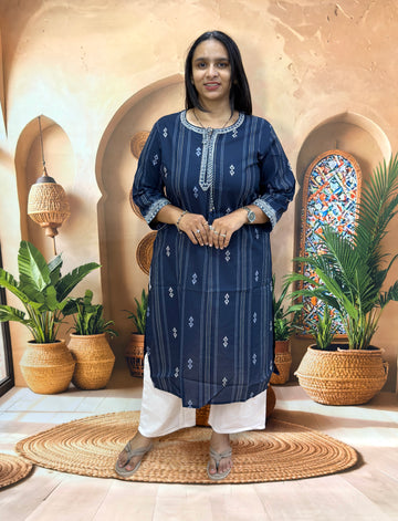 STRAIGHT KURTI (PURE CAMRIC COTTON,WITH WORK)
