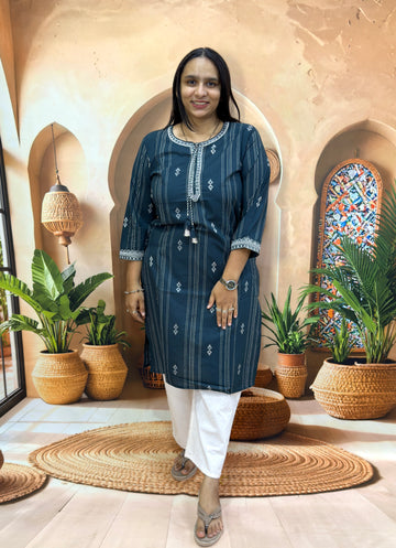 STRAIGHT KURTI (PURE CAMRIC COTTON,WITH WORK)