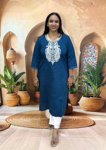 STRAIGHT KURTI (FLEX COTTON,WITH WORK)