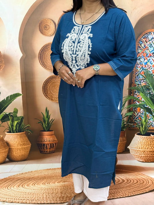 STRAIGHT KURTI (FLEX COTTON,WITH WORK)