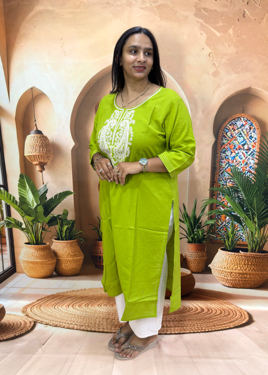 STRAIGHT KURTI (FLEX COTTON,WITH WORK)
