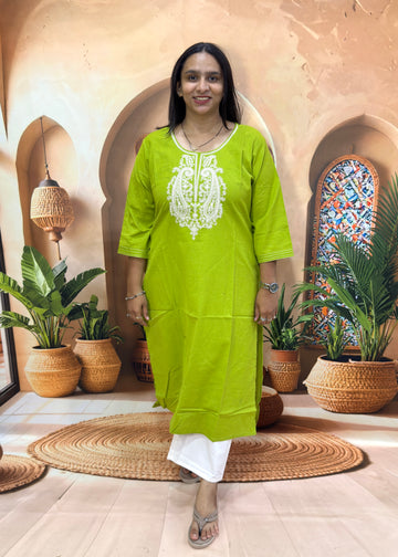 STRAIGHT KURTI (FLEX COTTON,WITH WORK)