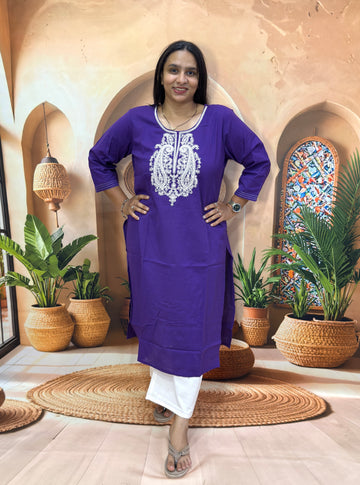 STRAIGHT KURTI (FLEX COTTON,WITH WORK)