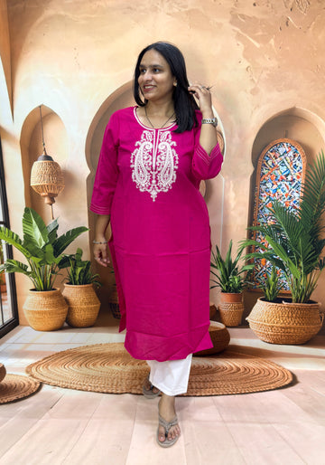 STRAIGHT KURTI (FLEX COTTON,WITH WORK)