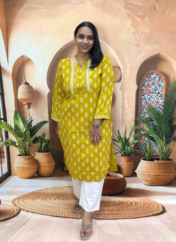 STRAIGHT KURTI (SLUB COTTON,WITH WORK)
