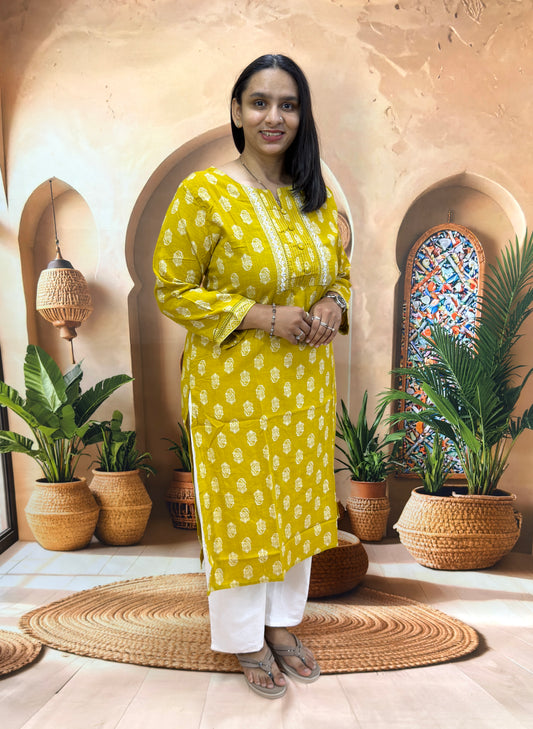 STRAIGHT KURTI (SLUB COTTON,WITH WORK)