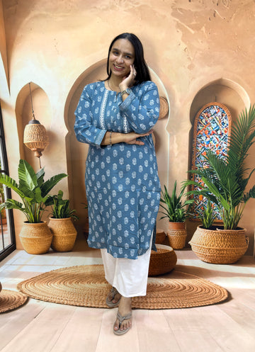 STRAIGHT KURTI (SLUB COTTON,WITH WORK)