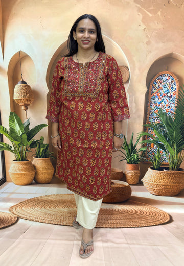 STRAIGHT KURTI (PURE CAMRIC COTTON,WITH WORK)