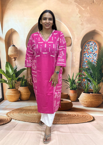 STRAIGHT KURTI (PURE CAMRIC COTTON,WITH WORK)