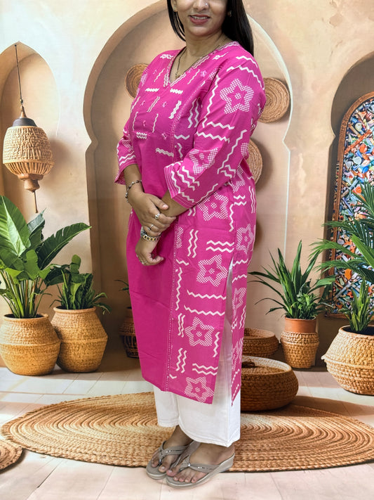 STRAIGHT KURTI (PURE CAMRIC COTTON,WITH WORK)