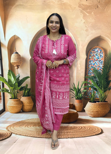 STRAIGHT KURTI PANT DUPATTA (PURE CAMRIC COTTON)