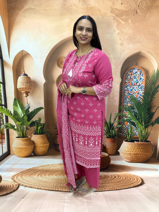 STRAIGHT KURTI PANT DUPATTA (PURE CAMRIC COTTON)