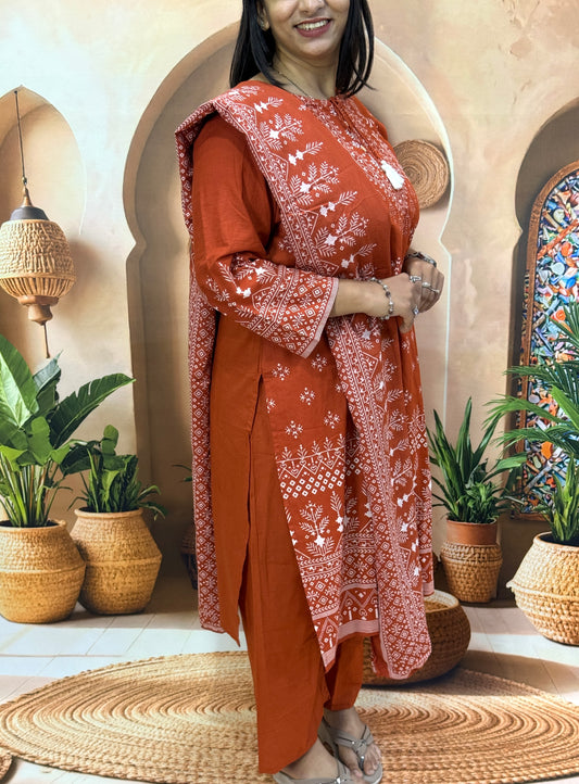 STRAIGHT KURTI PANT DUPATTA (PURE CAMRIC COTTON)