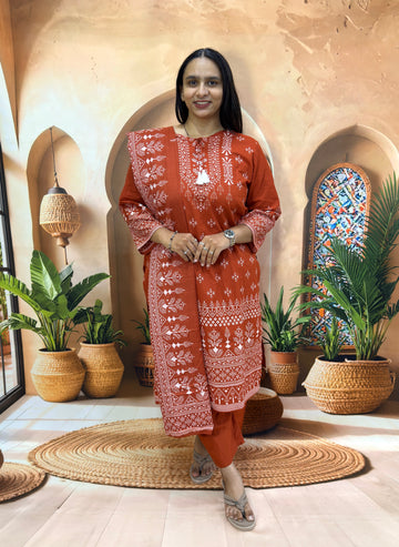STRAIGHT KURTI PANT DUPATTA (PURE CAMRIC COTTON)