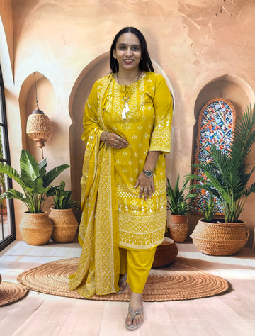 STRAIGHT KURTI PANT DUPATTA (PURE CAMRIC COTTON)