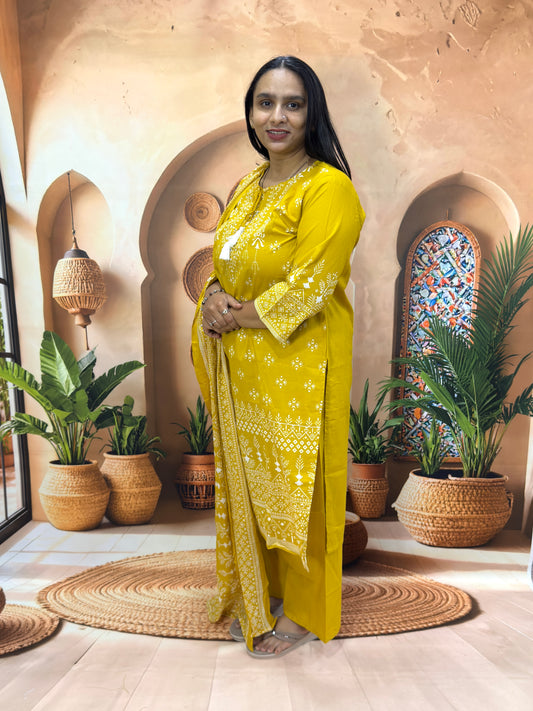 STRAIGHT KURTI PANT DUPATTA (PURE CAMRIC COTTON)
