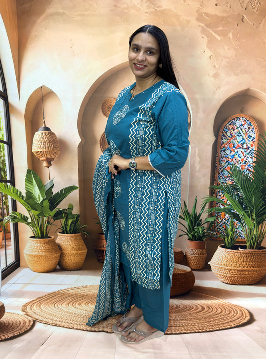 STRAIGHT KURTI PANT DUPATTA (PURE CAMRIC COTTON)