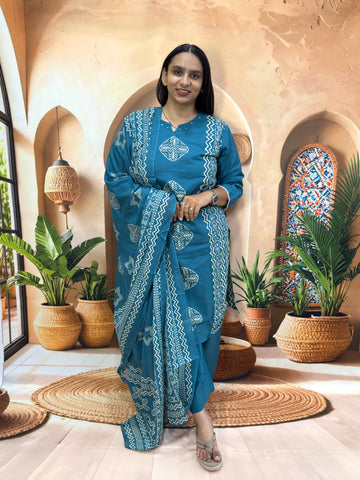 STRAIGHT KURTI PANT DUPATTA (PURE CAMRIC COTTON)