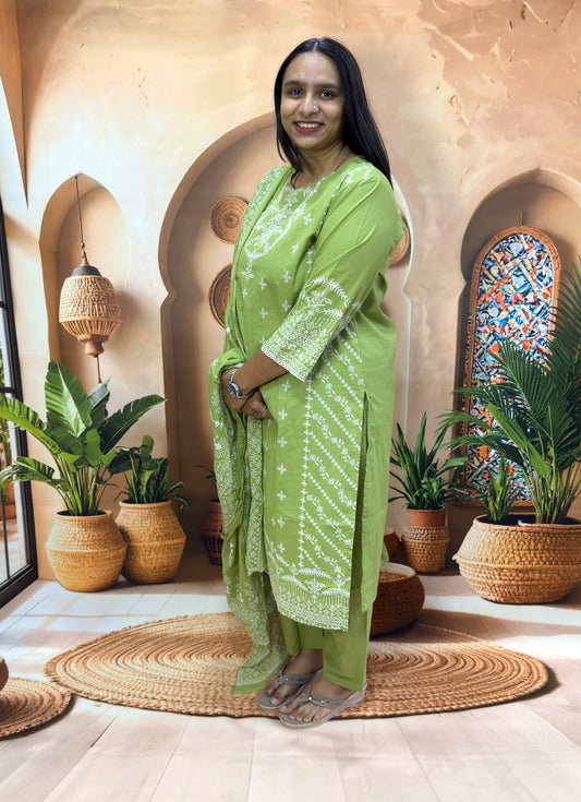 STRAIGHT KURTI PANT DUPATTA (PURE CAMRIC COTTON)