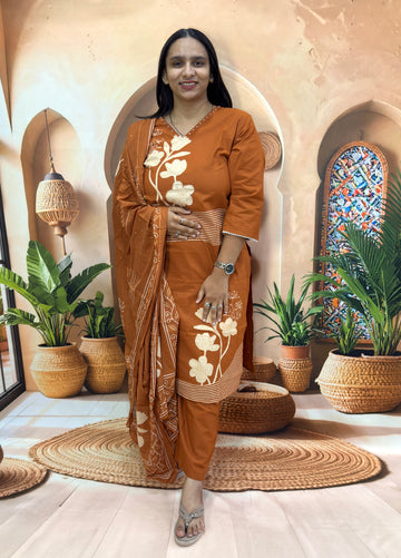 STRAIGHT KURTI PANT DUPATTA (PURE CAMRIC COTTON)