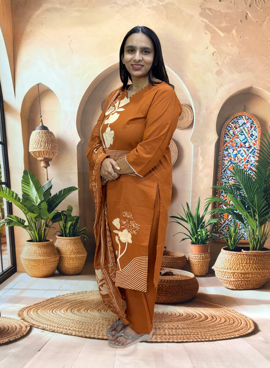 STRAIGHT KURTI PANT DUPATTA (PURE CAMRIC COTTON)