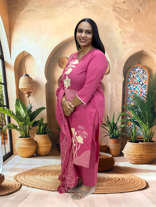 STRAIGHT KURTI PANT DUPATTA (PURE CAMRIC COTTON)