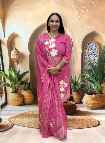 STRAIGHT KURTI PANT DUPATTA (PURE CAMRIC COTTON)