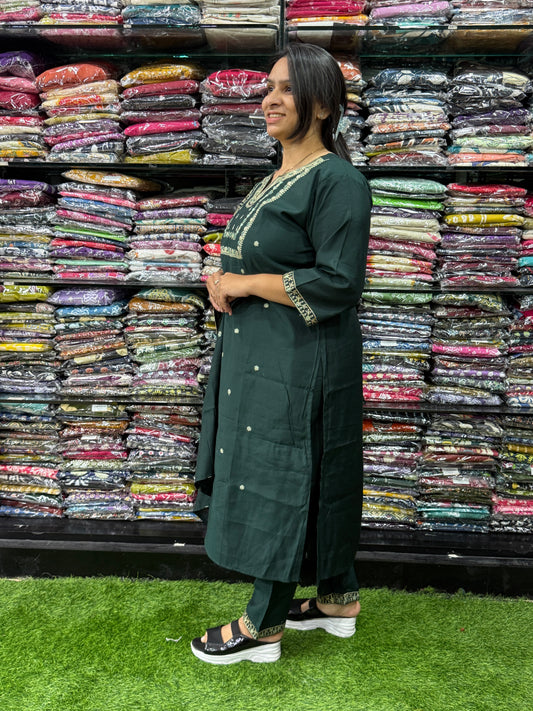 STRAIGHT KURTI PANT DUPATTA (ROMAN SILK(COTTON LINING),WITH WORK)