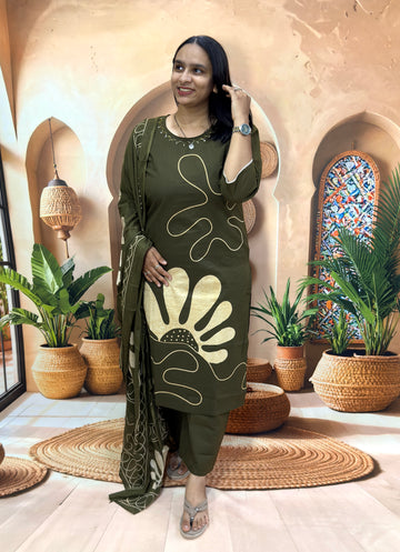 STRAIGHT KURTI PANT DUPATTA (PURE CAMRIC COTTON)