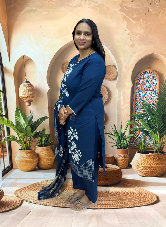 STRAIGHT KURTI PANT DUPATTA (PURE CAMRIC COTTON)