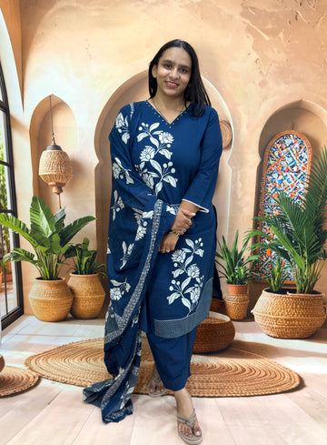 STRAIGHT KURTI PANT DUPATTA (PURE CAMRIC COTTON)