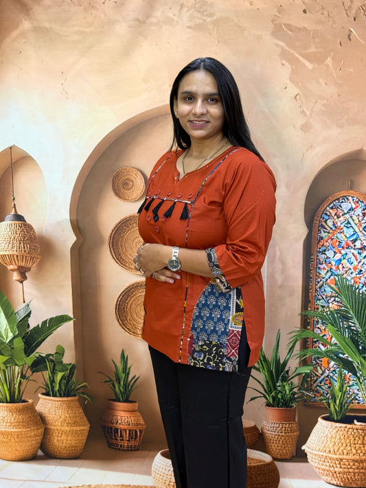 STRAIGHT TUNIC (DHABU COTTON WITH WORK)