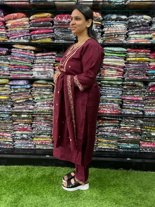 STRAIGHT KURTI PANT DUPATTA (ROMAN SILK(COTTON LINING),WITH WORK)