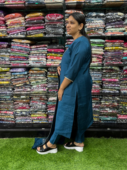 STRAIGHT KURTI PANT DUPATTA (ROMAN SILK(COTTON LINING),WITH WORK)