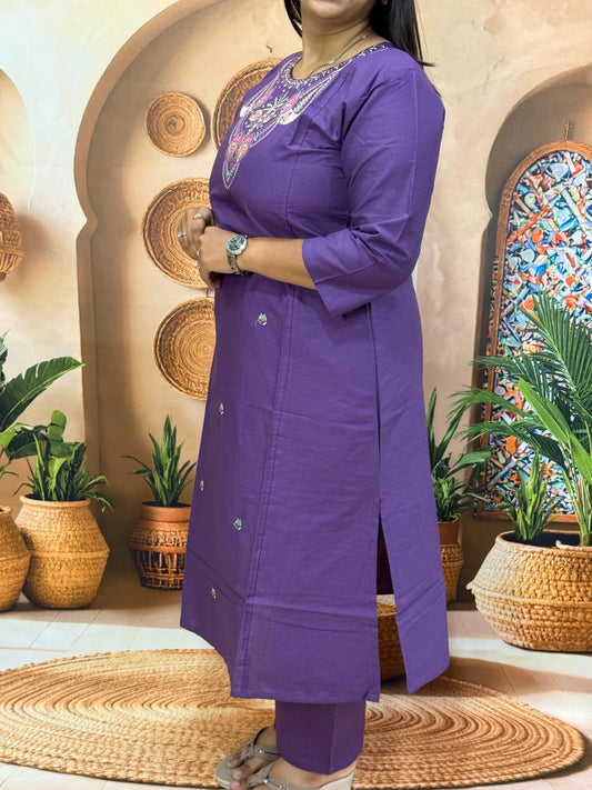 ALINE KURTI WITH PLAZO (DHABU COTTON WITH WORK)