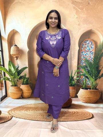 ALINE KURTI WITH PLAZO (DHABU COTTON WITH WORK)