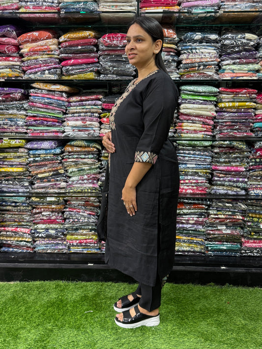 STRAIGHT KURTI PANT DUPATTA (ROMAN SILK(COTTON LINING),WITH WORK)