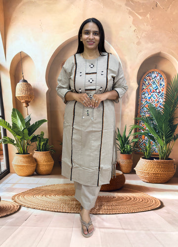 STRAIGHT KURTI WITH PLAZO (FLEX COTTON,WITH WORK)