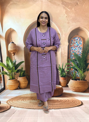 STRAIGHT KURTI WITH PLAZO (FLEX COTTON,WITH WORK)