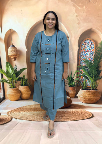 STRAIGHT KURTI WITH PLAZO (FLEX COTTON,WITH WORK)