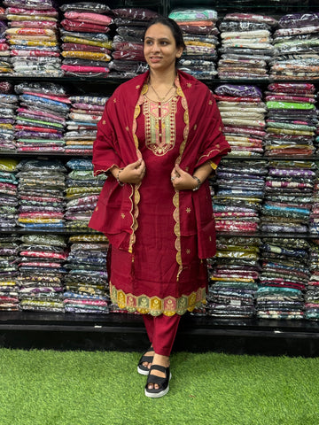 STRAIGHT KURTI PANT DUPATTA (ROMAN SILK(COTTON LINING),WITH WORK)