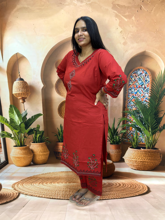 STRAIGHT KURTI PANT (DHABU COTTON,WITH WORK)