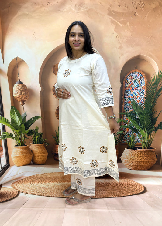 ALINE KURTI PLAZO (DHABU COTTON,WITH WORK)